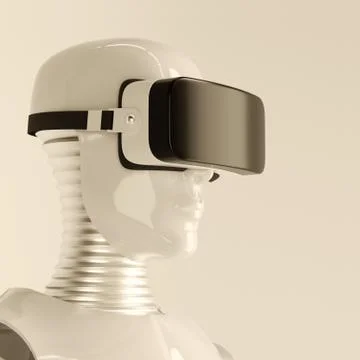 Robot in virtual reality glasses Stock Photos
