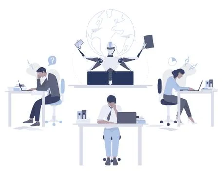 Robot vs human concept. Artificial intelligence works faster and better Stock Illustration