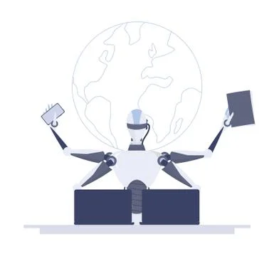 Robot vs human concept. Artificial intelligence works faster and better Stock Illustration