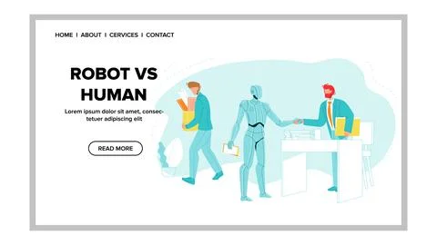 Robot Vs Human Future Replacement Conflict Vector Illustrazione stock
