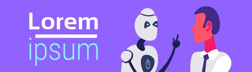 Robot vs human modern robotic machine businessman communication computer Stock Illustration