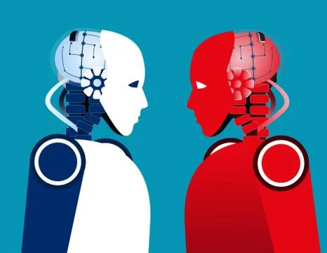 Robot vs Robot. Concept technology vector illustration Stock Illustration