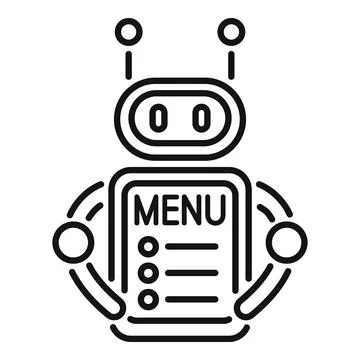 Robot waiter holding digital menu showing restaurant options Stock Illustration