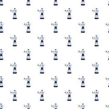 Robot waiter serving drink seamless pattern 스톡 일러스트