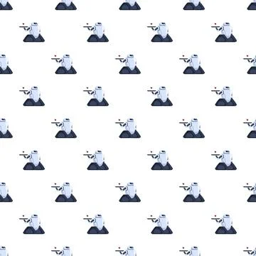 Robot waiter serving a red heart seamless pattern Stock Illustration