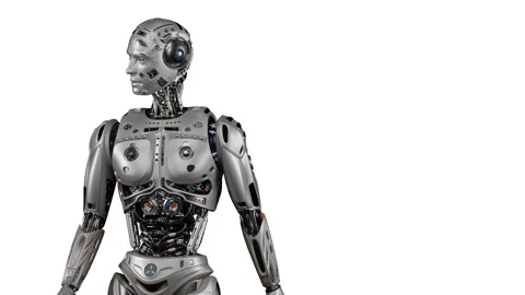 Robot walk on white background Stock Footage 257183036