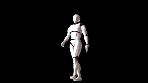 ROBOT WALKING IN FRONT A BLACK BACKGROUND Stock Footage 120636165