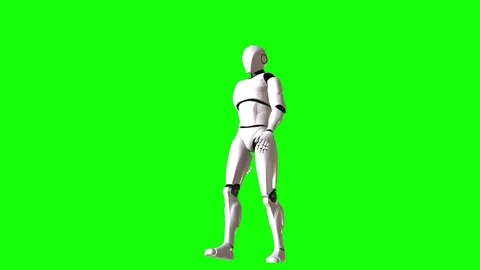 ROBOT WALKING IN FRONT A GREEN SCREEN Stock Footage 120636175