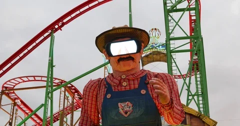 Robot ware VR glasses and roller coaster Stock Footage 113702407