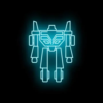 Robot warrior neon sign glowing digital line art Stock Illustration