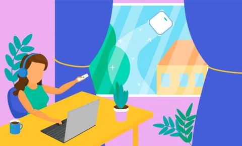 Robot wash window flat vector illustration Stock Illustration