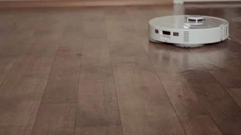 Robot washes the floor without intervention modern solution for effortless and Stock Footage 314642054