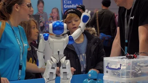 Robot waves 'hello' at public maker space Stock Footage 83202545