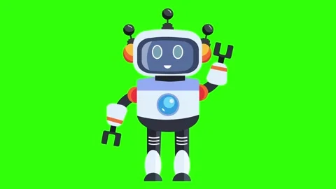 Robot Waving Hello on Green Screen Animation. Stock Footage 327929622