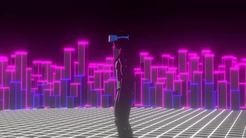 Robot Wearing VR Glasses In Digital World Animation. NFT Metaverse Concept. 4K Stock Footage 202072315