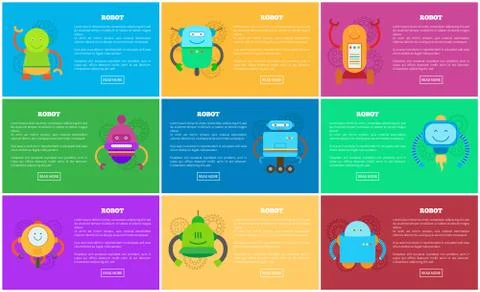 Robot Web Pages Collection Vector Illustration Illustrazione stock