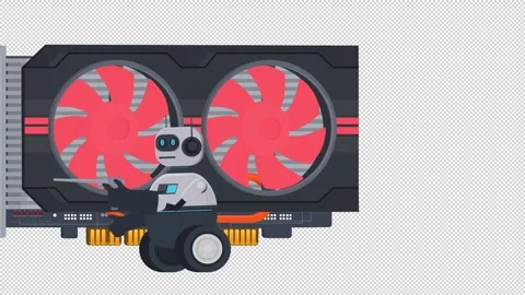 Robot is a welder.  Animation repairs video cards. Cartoon Stock Footage 314358300