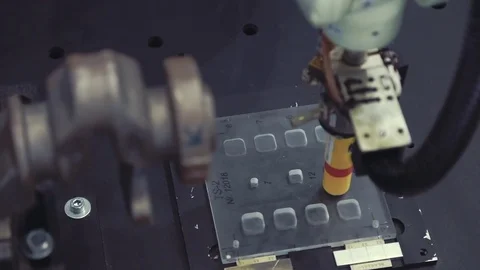 Robot welder at the exhibition of innovations Stock Footage
