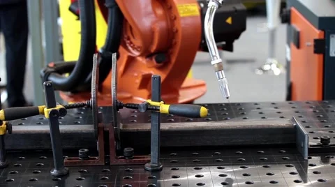Robot welding process Stock Footage 55694159