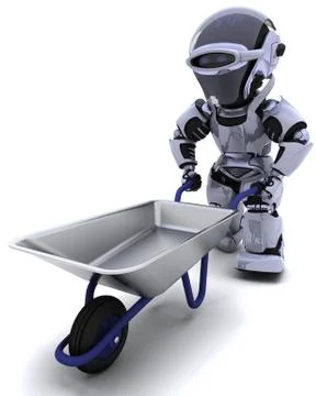 Robot with a wheel barrow Stock Illustration
