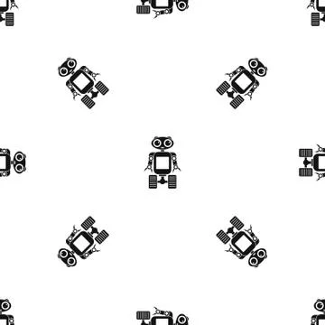 Robot on wheels pattern seamless black Stock Illustration