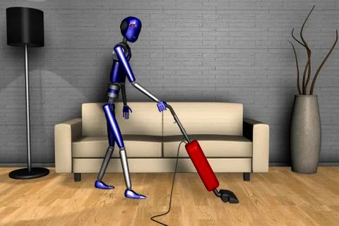 A robot while vacuuming Stock Illustration