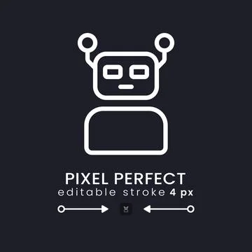 Robot white linear desktop icon on black Stock Illustration