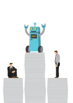 Robot win office workers by doing most of the work. Depicts artificial intell Stock Illustration