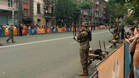 Robot wolf walks during a parade 8 (Editorial) Stock Footage 336291650