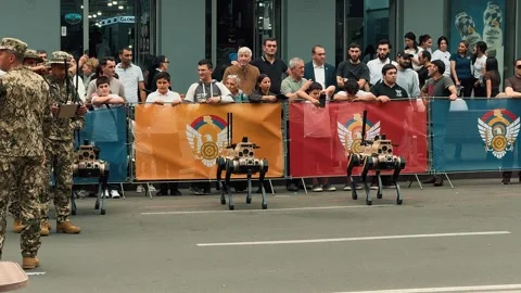 Robot wolf walks during a parade 7 (Editorial) Stock Footage 336291651