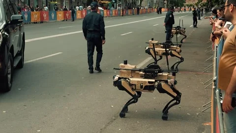 Robot wolf walks during a parade 12 (Editorial) Stock Footage 336291689