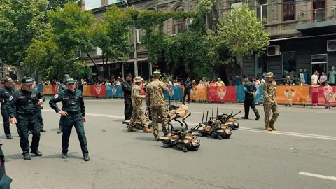 Robot wolf walks during a parade 3 (Editorial) Stock Footage 336298555