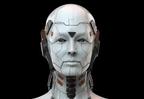 Robot woman, sci-fi android female artificial intelligence 3d render Stock Illustration