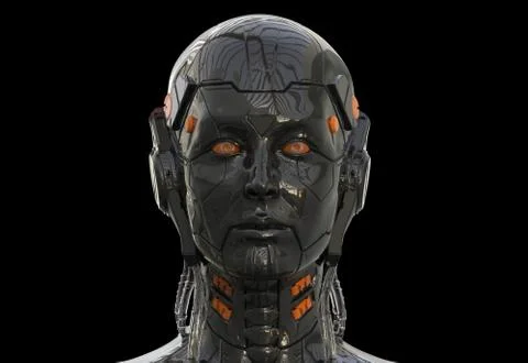 Robot woman, sci-fi android female artificial intelligence 3d render Stock Illustration