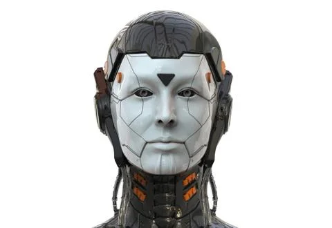 Robot woman, sci-fi android female artificial intelligence 3d render Stock Illustration
