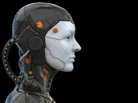 Robot woman, sci-fi android female artificial intelligence 3d render Stock Illustration