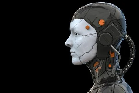 Robot woman, sci-fi android female artificial intelligence 3d render Stock Illustration