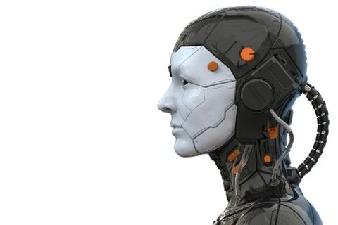 Robot woman, sci-fi android female artificial intelligence 3d render Stock Illustration