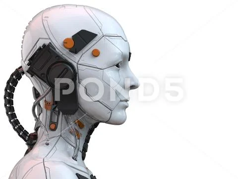 Robot woman, sci-fi android female artificial intelligence 3d render Stock Illustration