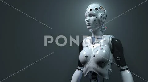 Robot woman, sci-fi woman digital world of the future of neural networks and Stock Illustration