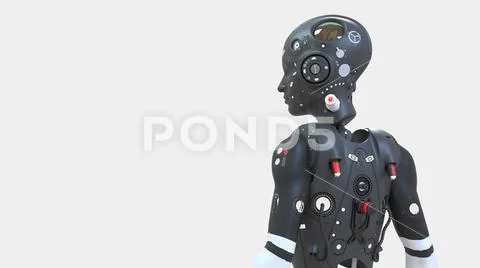 Robot woman, sci-fi woman digital world of the future of neural networks and Stock Illustration