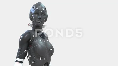 Robot woman, sci-fi woman digital world of the future of neural networks and Stock Illustration