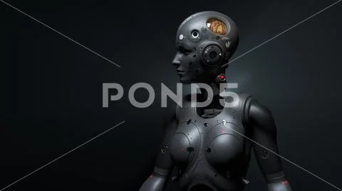 Robot woman, sci-fi woman digital world of the future of neural networks and Stock Illustration