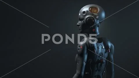 Robot woman, sci-fi woman digital world of the future of neural networks and Stock Illustration