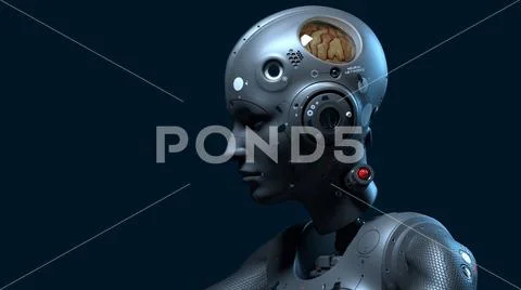 Robot woman, sci-fi woman digital world of the future of neural networks and Stock Illustration