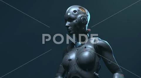 Robot woman, sci-fi woman digital world of the future of neural networks and Stock Illustration