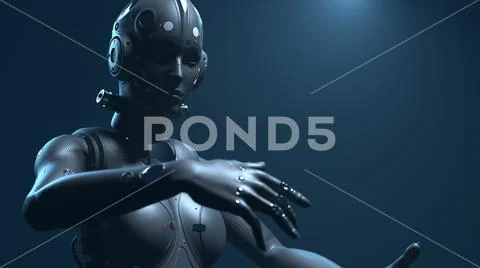Robot woman, sci-fi woman digital world of the future of neural networks and Stock Illustration
