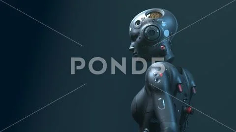 Robot woman, sci-fi woman digital world of the future of neural networks and Stock Illustration