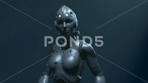 Robot woman, sci-fi woman digital world of the future of neural networks and Stock Illustration