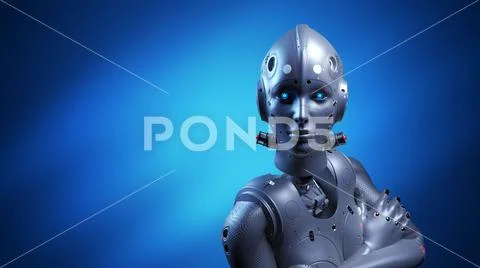 Robot woman, sci-fi woman digital world of the future of neural networks and Stock Illustration